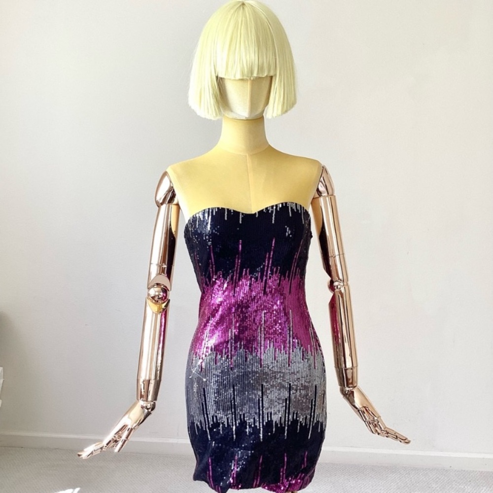 Profile Y2K sequins Strapless Mini Dress. Black SZ S